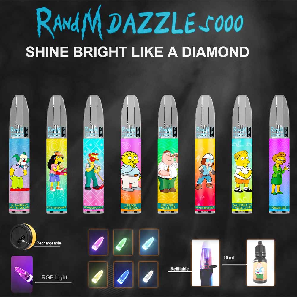 Original RandM Dazzle 5000 Puffs RGB Glowing Vape Kit Pod Device (Free Shipping)