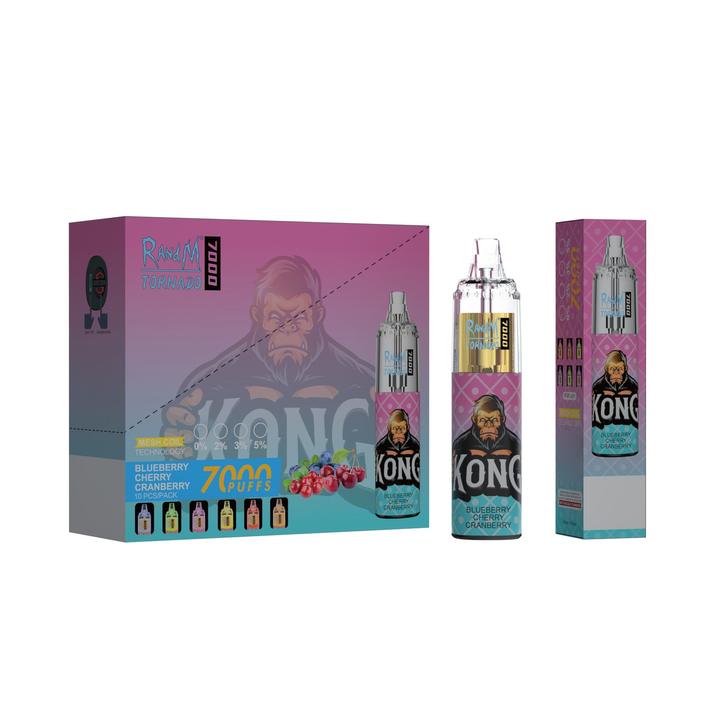 Original RandM Tornado 7000 Puffs Glowing 14ml 1000mAh Vape Kit Device (Free Shipping)