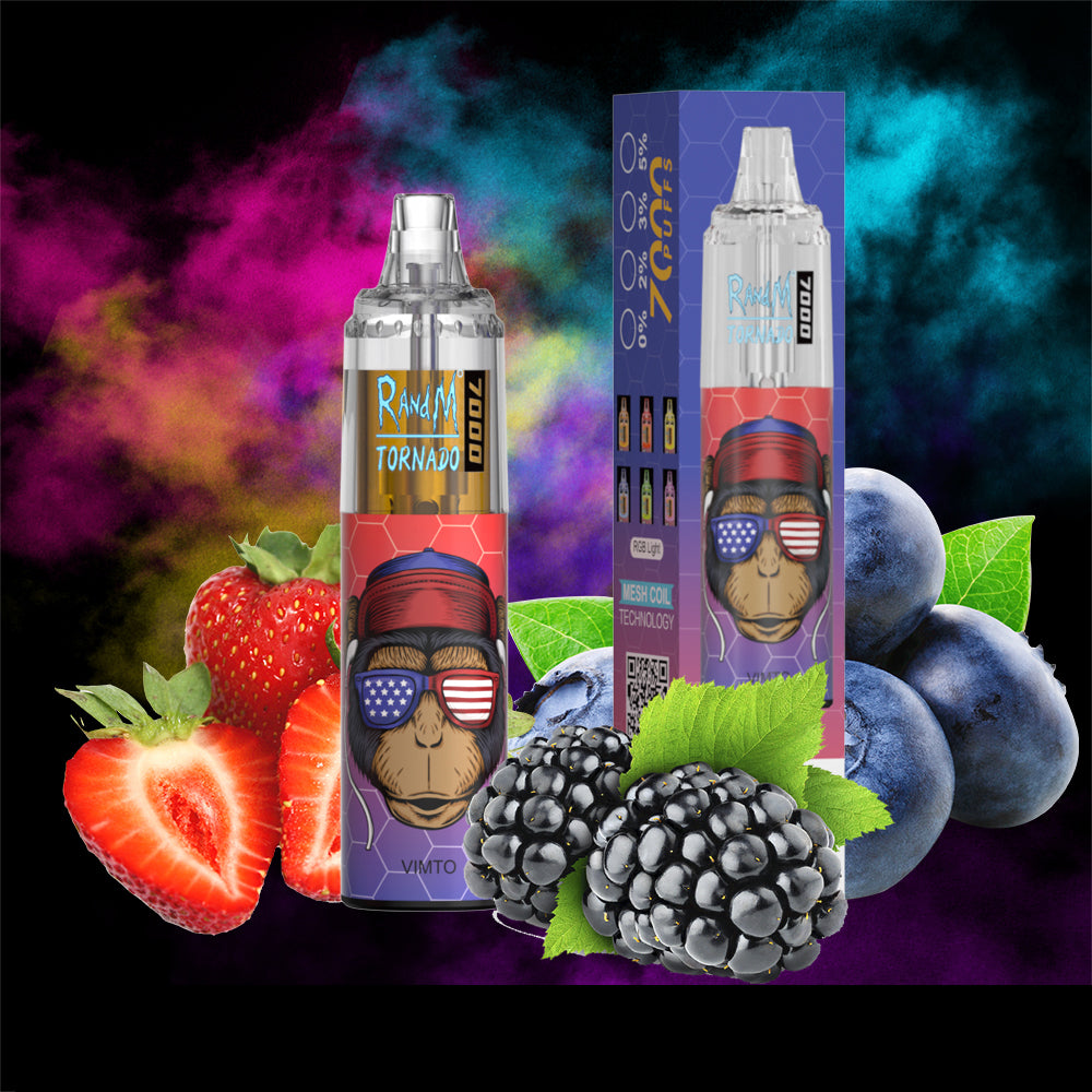 Original RandM Tornado 7000 Puffs Glowing 14ml 1000mAh Vape Kit Device (Free Shipping)