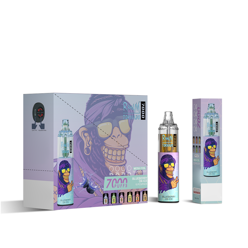 Original RandM Tornado 7000 Puffs Glowing 14ml 1000mAh Vape Kit Device (Free Shipping)