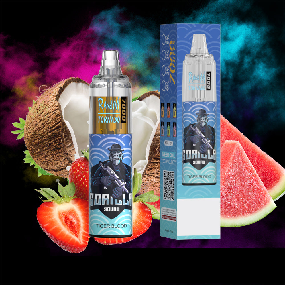 Original RandM Tornado 7000 Puffs Glowing 14ml 1000mAh Vape Kit Device (Free Shipping)