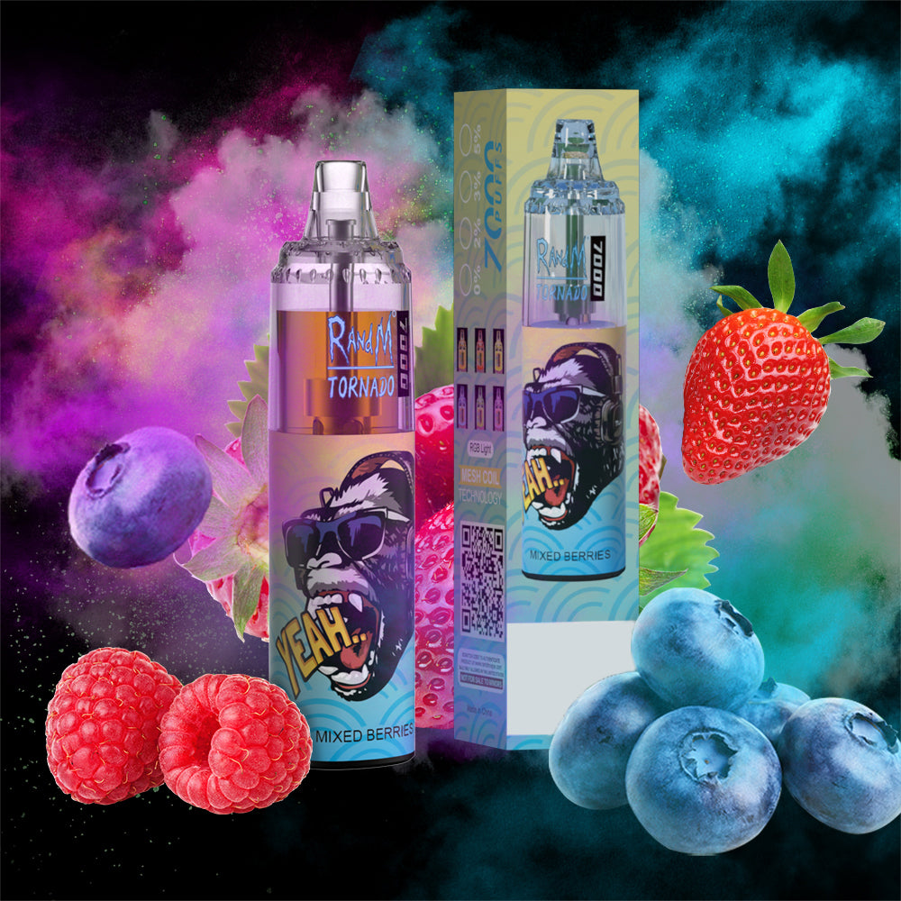 Original RandM Tornado 7000 Puffs Glowing 14ml 1000mAh Vape Kit Device (Free Shipping)