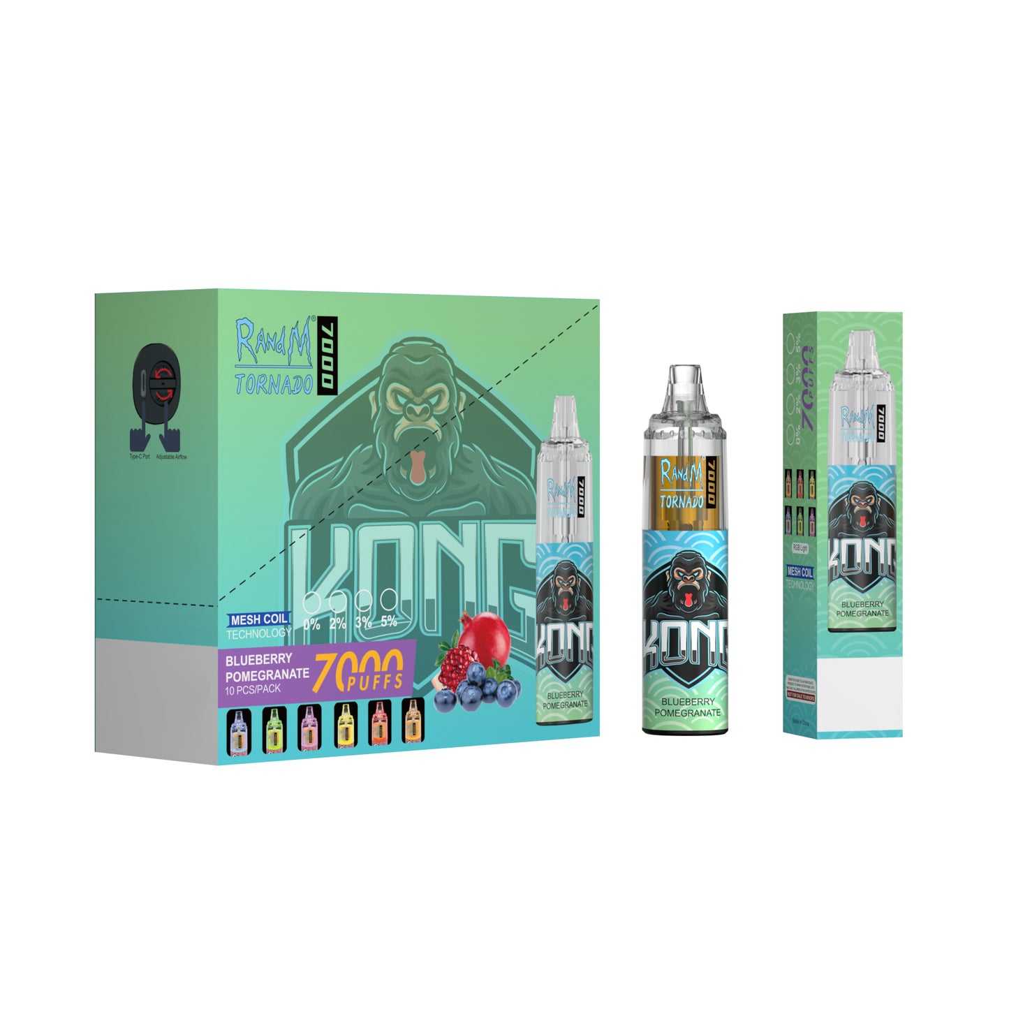 Original RandM Tornado 7000 Puffs Glowing 14ml 1000mAh Vape Kit Device (Free Shipping)