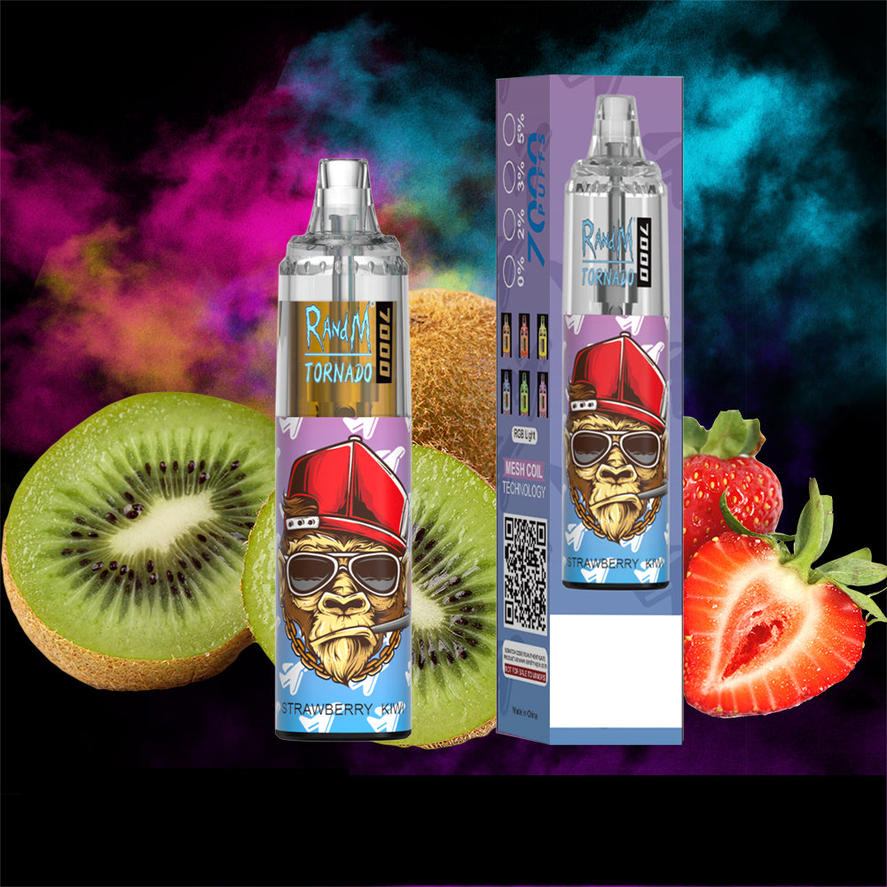 Original RandM Tornado 7000 Puffs Glowing 14ml 1000mAh Vape Kit Device (Free Shipping)