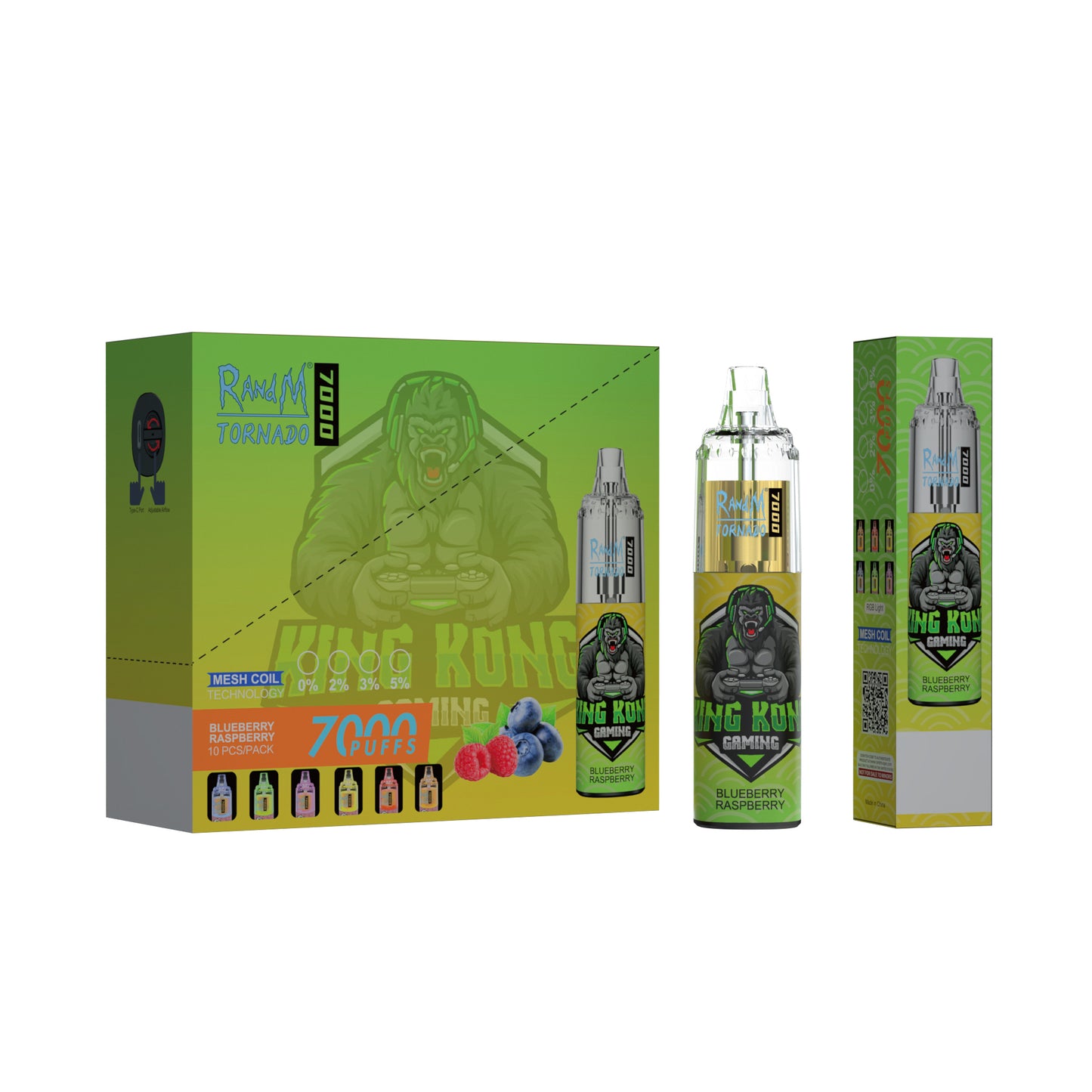 Original RandM Tornado 7000 Puffs Glowing 14ml 1000mAh Vape Kit Device (Free Shipping)