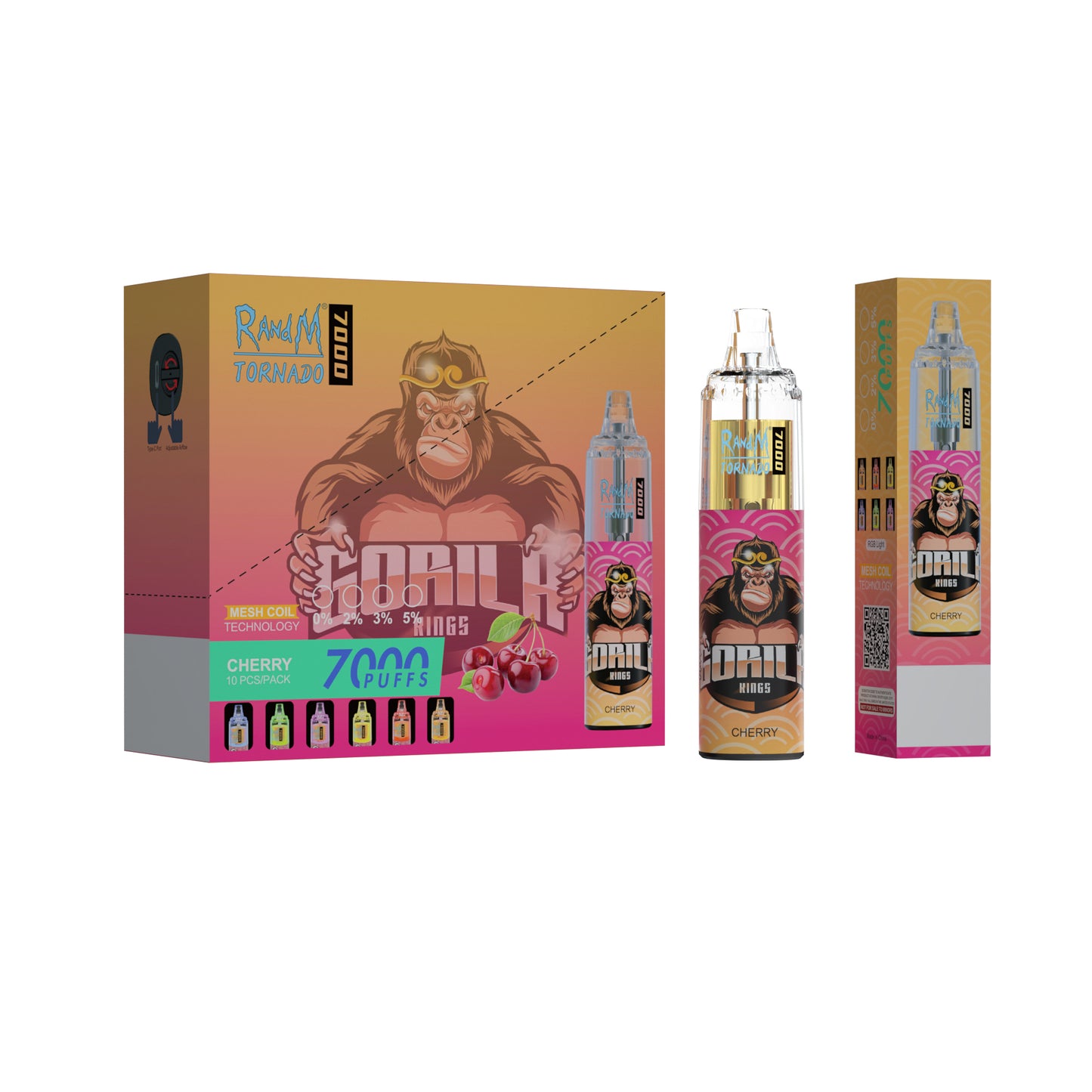 Original RandM Tornado 7000 Puffs Glowing 14ml 1000mAh Vape Kit Device (Free Shipping)