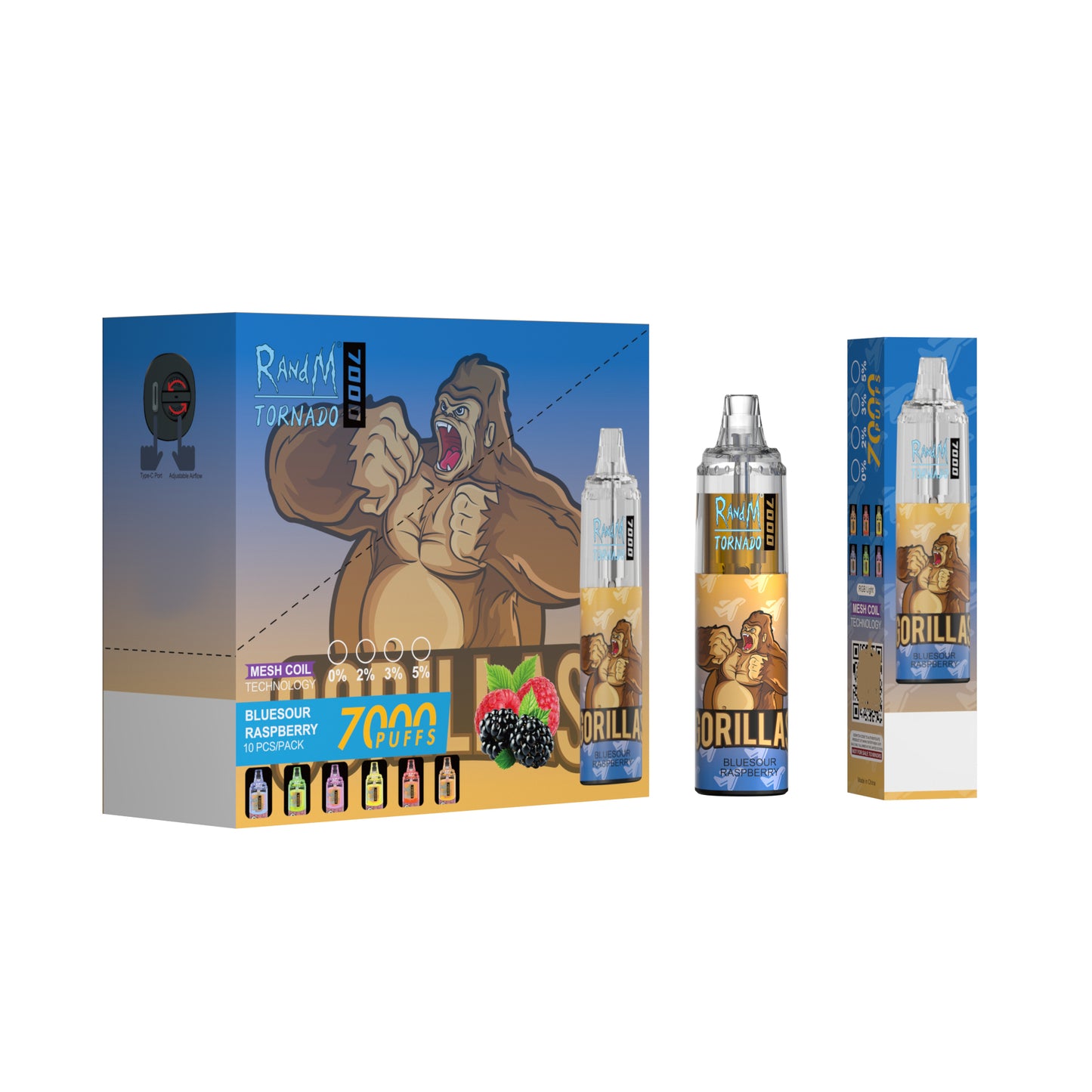 Original RandM Tornado 7000 Puffs Glowing 14ml 1000mAh Vape Kit Device (Free Shipping)