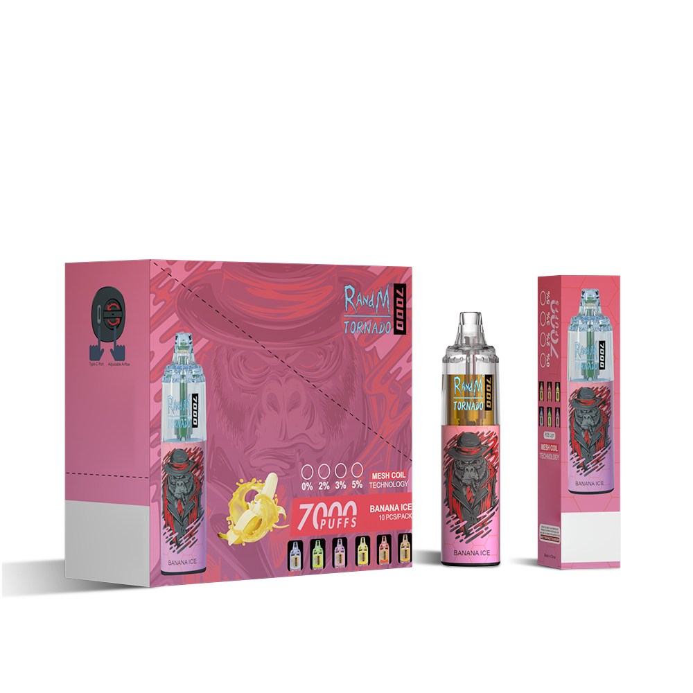 Original RandM Tornado 7000 Puffs Glowing 14ml 1000mAh Vape Kit Device (Free Shipping)