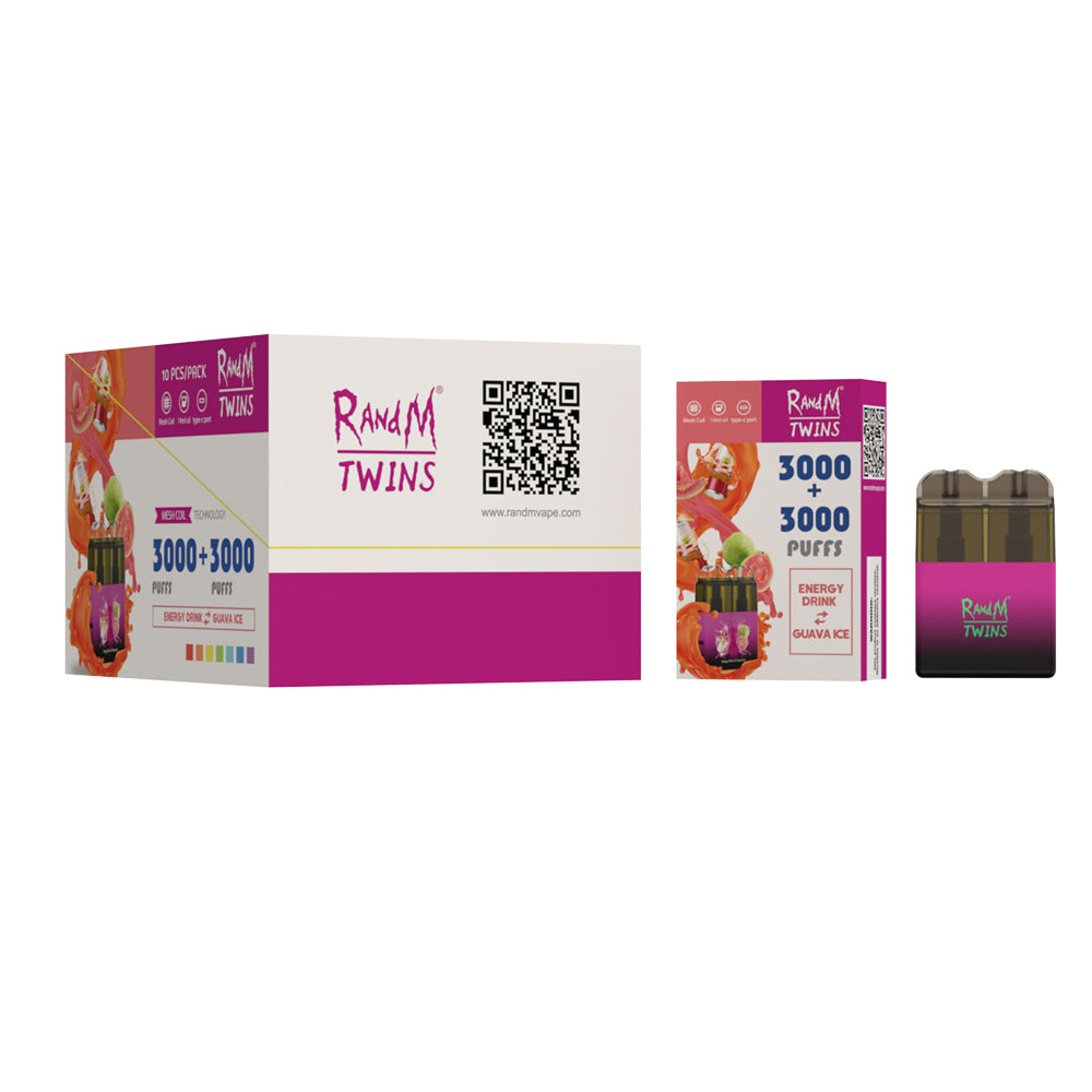 Original RandM Twins 6000 Puffs Dual Flavor RGB Glowing Vape Pod Kit Device