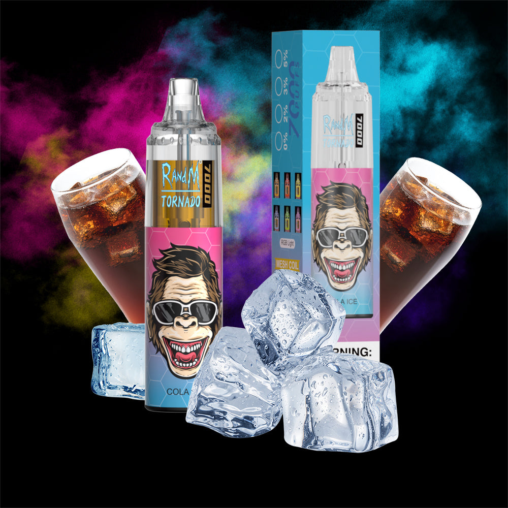 Original RandM Tornado 7000 Puffs Glowing 14ml 1000mAh Vape Kit Device (Free Shipping)