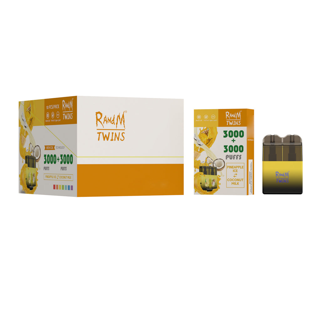 Original RandM Twins 6000 Puffs Dual Flavor RGB Glowing Vape Pod Kit Device