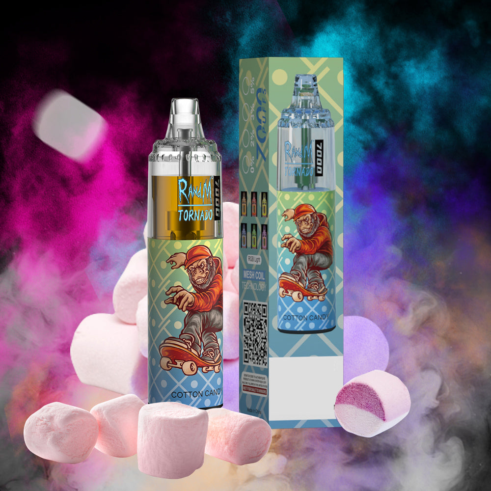 Original RandM Tornado 7000 Puffs Glowing 14ml 1000mAh Vape Kit Device (Free Shipping)