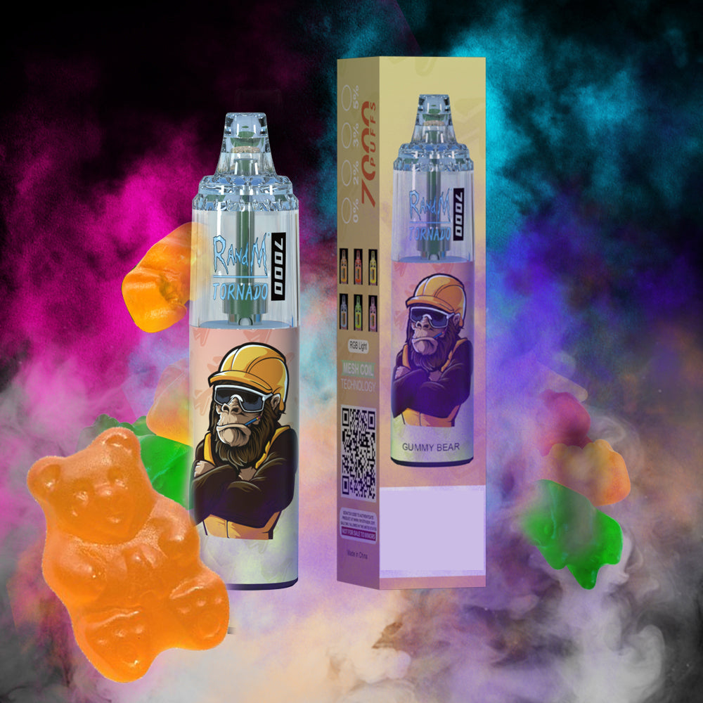 Original RandM Tornado 7000 Puffs Glowing 14ml 1000mAh Vape Kit Device (Free Shipping)