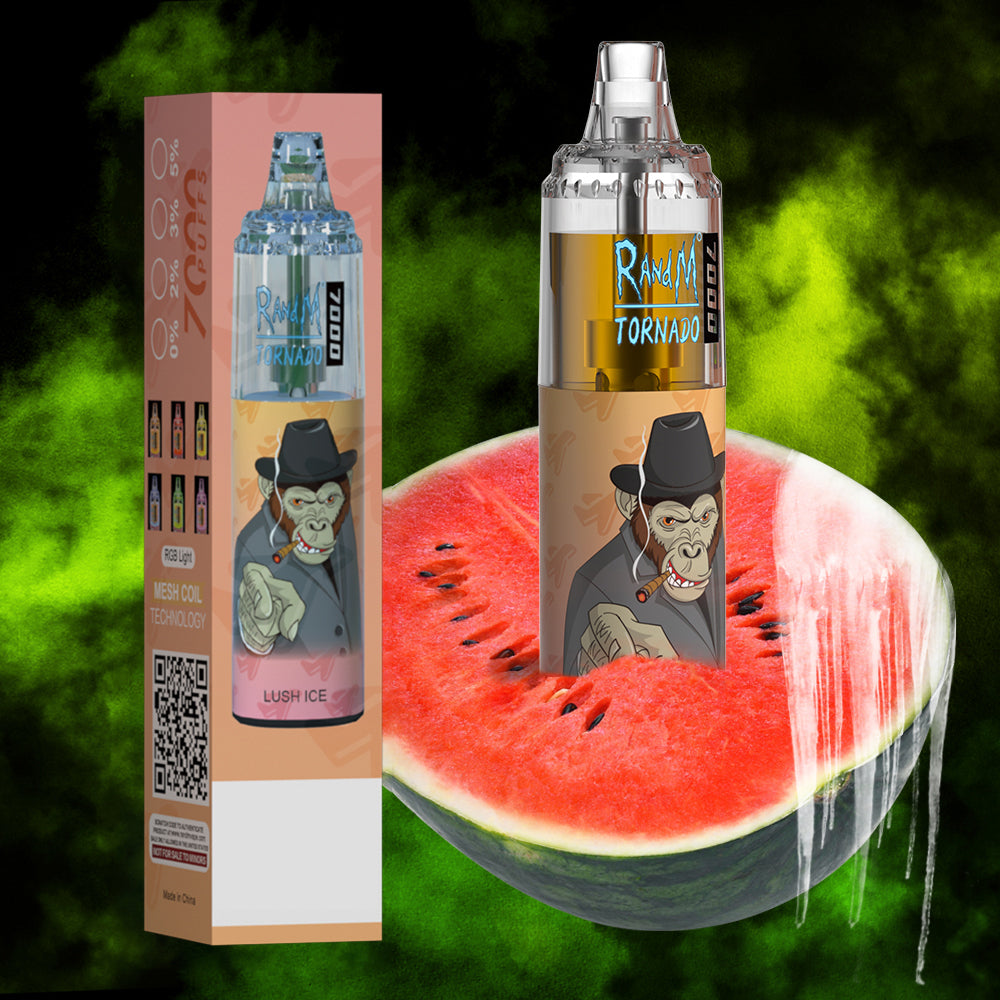 Original RandM Tornado 7000 Puffs Glowing 14ml 1000mAh Vape Kit Device (Free Shipping)