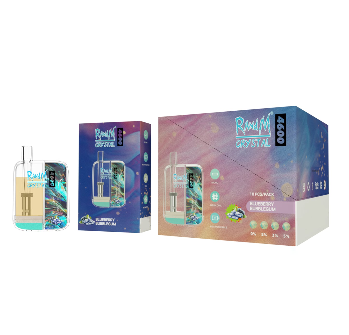 Original RandM Crystal 4600 Puffs LED Glowing Vape Pod Device (Free Shipping)