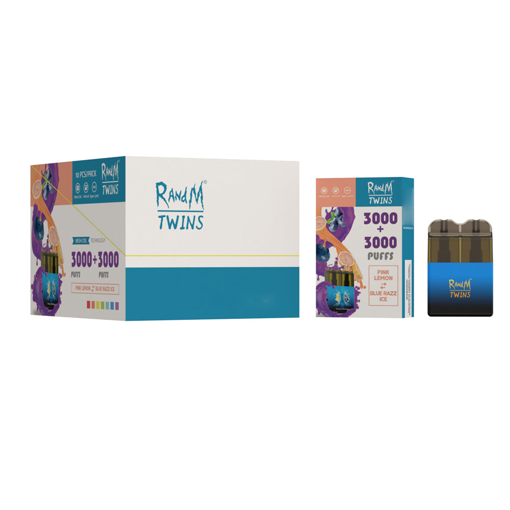 Original RandM Twins 6000 Puffs Dual Flavor RGB Glowing Vape Pod Kit Device