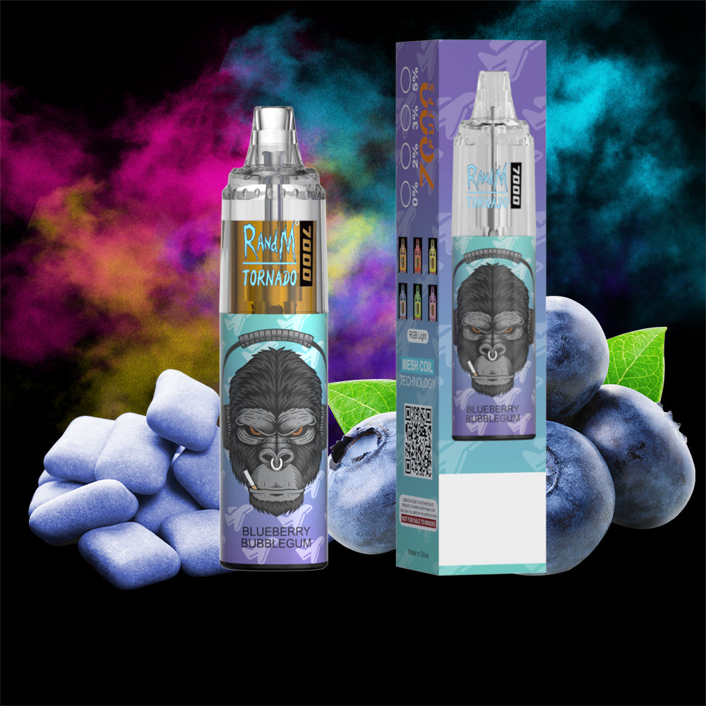 Original RandM Tornado 7000 Puffs Glowing 14ml 1000mAh Vape Kit Device (Free Shipping)