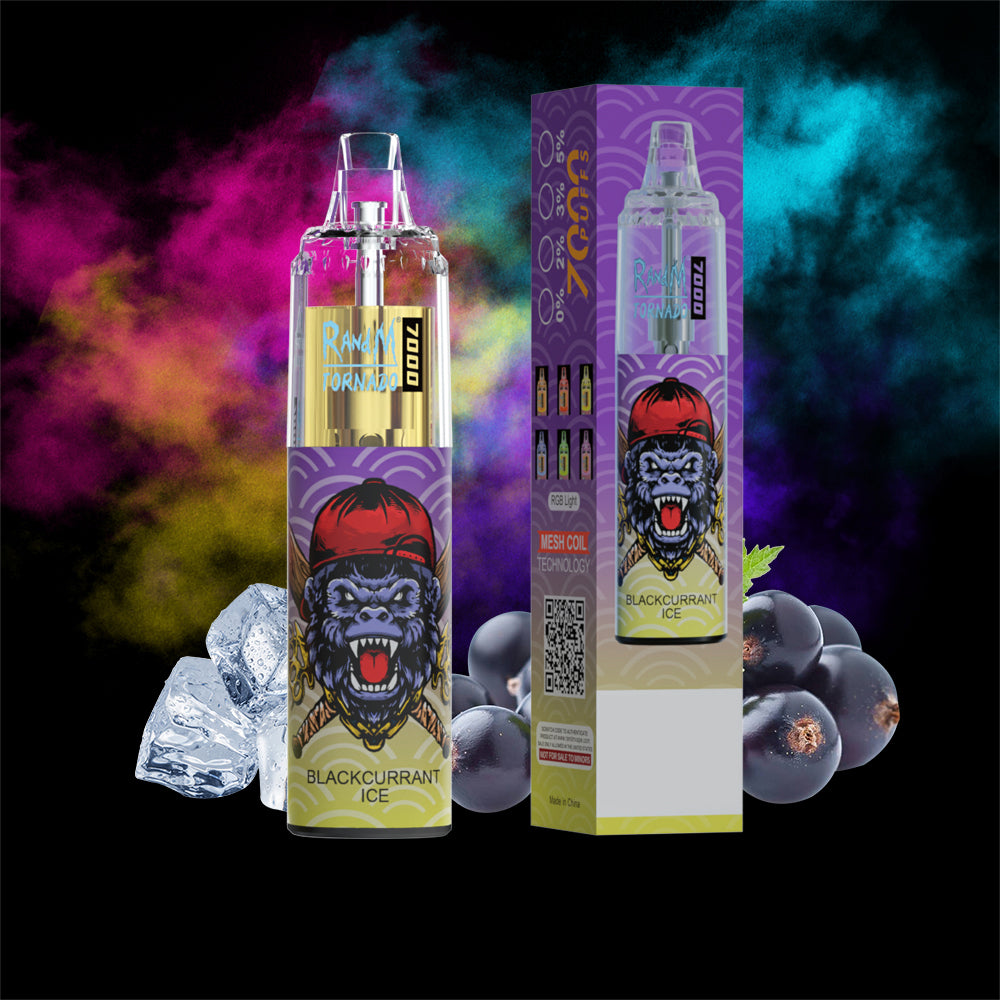 Original RandM Tornado 7000 Puffs Glowing 14ml 1000mAh Vape Kit Device (Free Shipping)