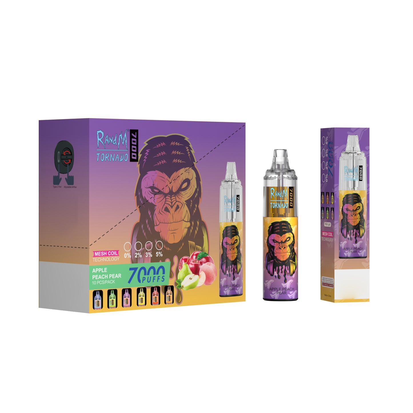 Original RandM Tornado 7000 Puffs Glowing 14ml 1000mAh Vape Kit Device (Free Shipping)