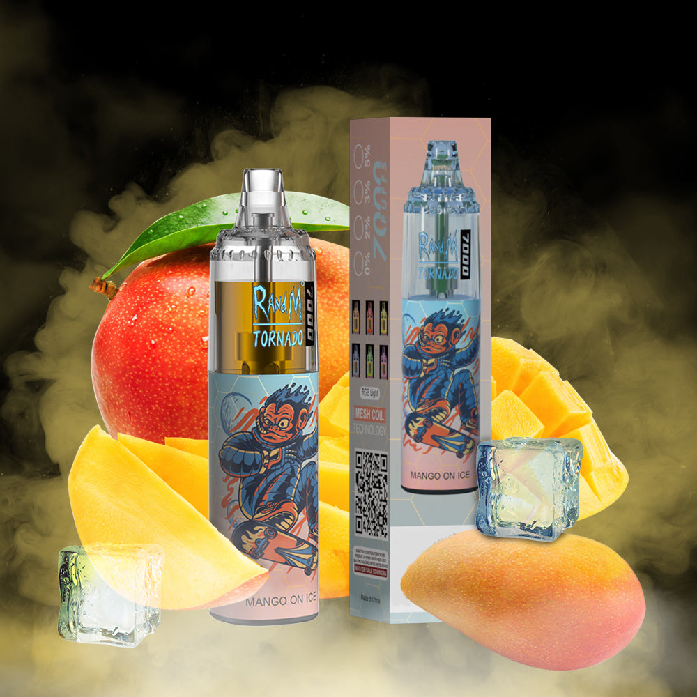 Original RandM Tornado 7000 Puffs Glowing 14ml 1000mAh Vape Kit Device (Free Shipping)