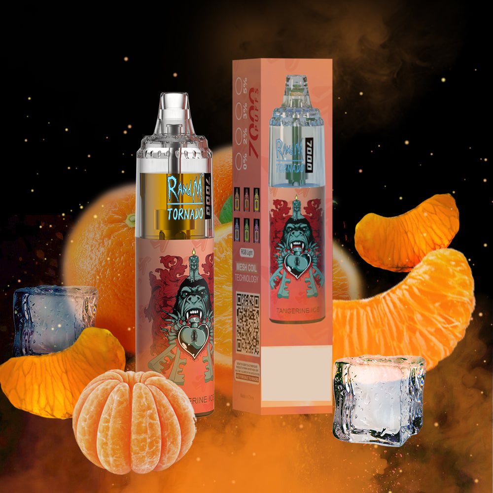 Original RandM Tornado 7000 Puffs Glowing 14ml 1000mAh Vape Kit Device (Free Shipping)