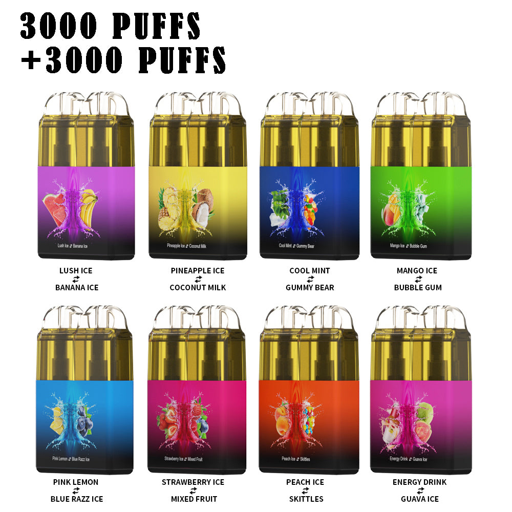 Original RandM Twins 6000 Puffs Dual Flavor RGB Glowing Vape Pod Kit Device