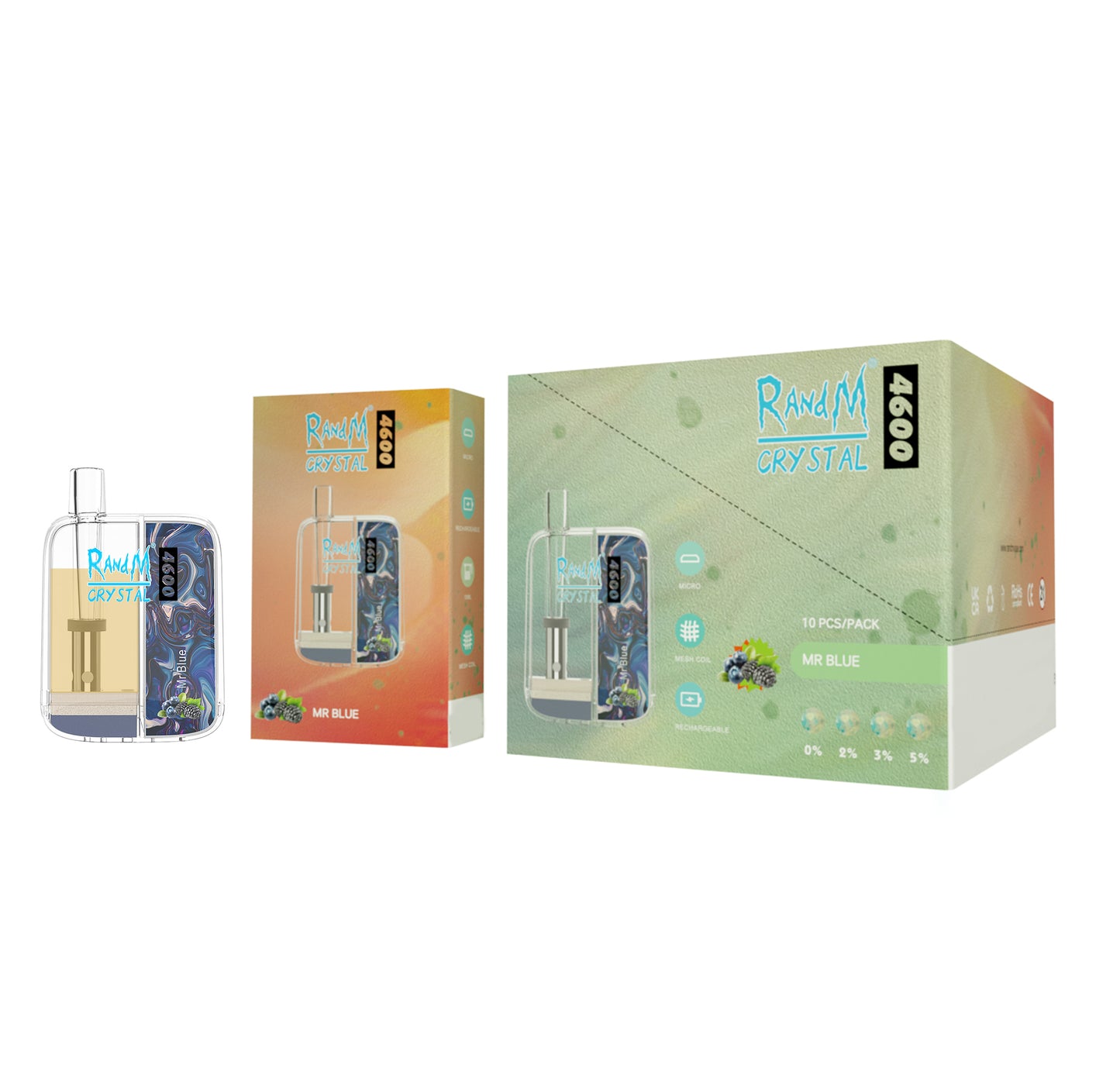 Original RandM Crystal 4600 Puffs LED Glowing Vape Pod Device (Free Shipping)