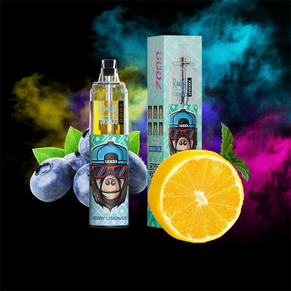 Original RandM Tornado 7000 Puffs Glowing 14ml 1000mAh Vape Kit Device (Free Shipping)