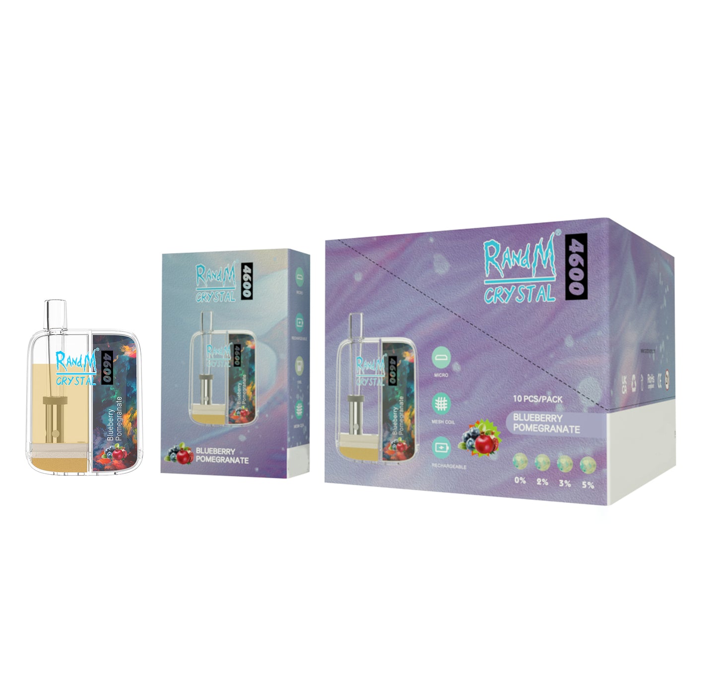 Original RandM Crystal 4600 Puffs LED Glowing Vape Pod Device (Free Shipping)