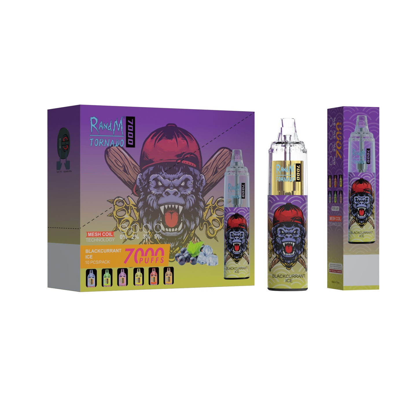 Original RandM Tornado 7000 Puffs Glowing 14ml 1000mAh Vape Kit Device (Free Shipping)