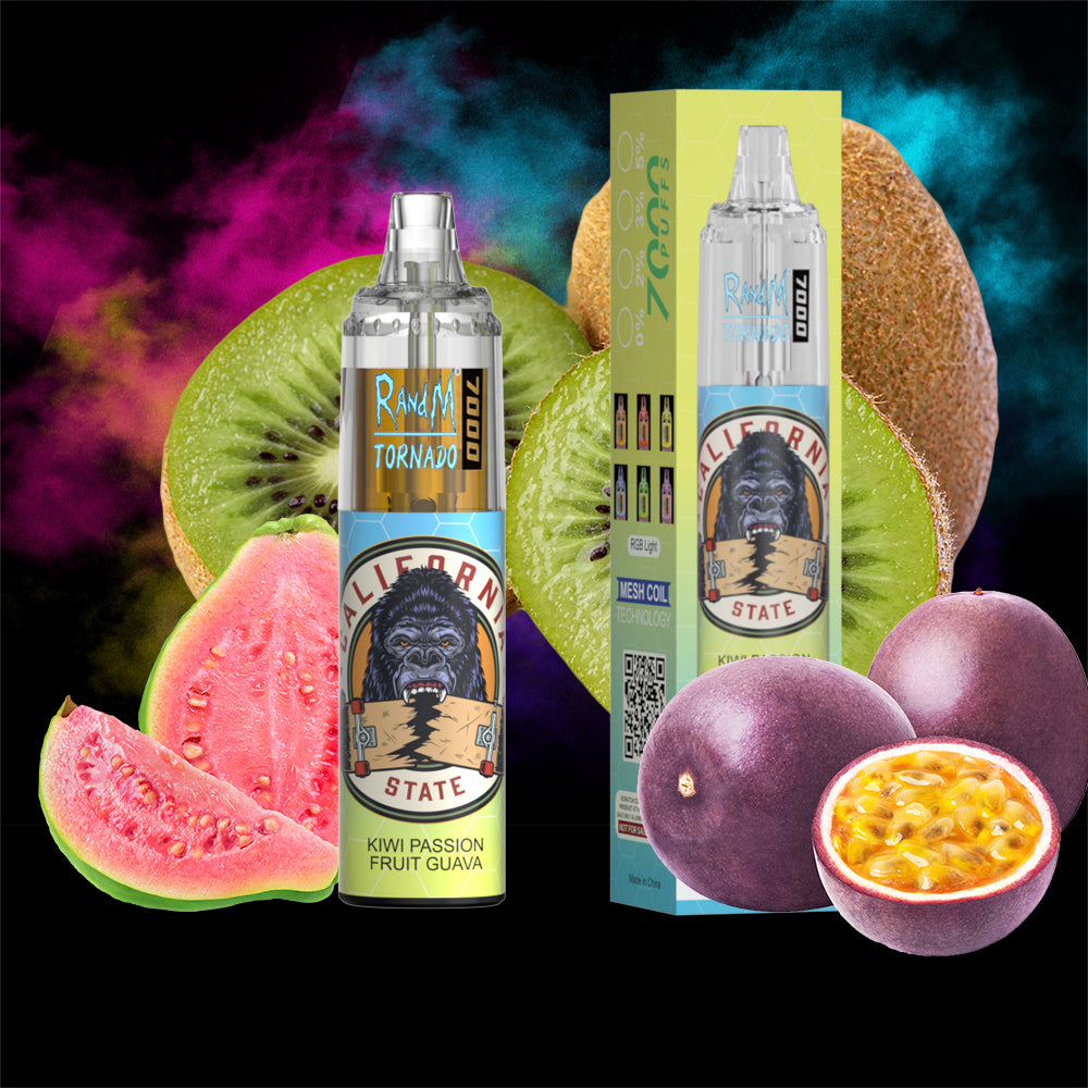 Original RandM Tornado 7000 Puffs Glowing 14ml 1000mAh Vape Kit Device (Free Shipping)