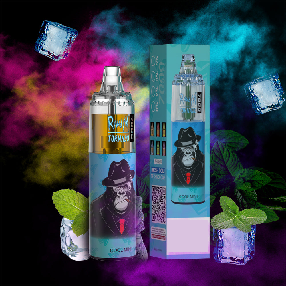 Original RandM Tornado 7000 Puffs Glowing 14ml 1000mAh Vape Kit Device (Free Shipping)