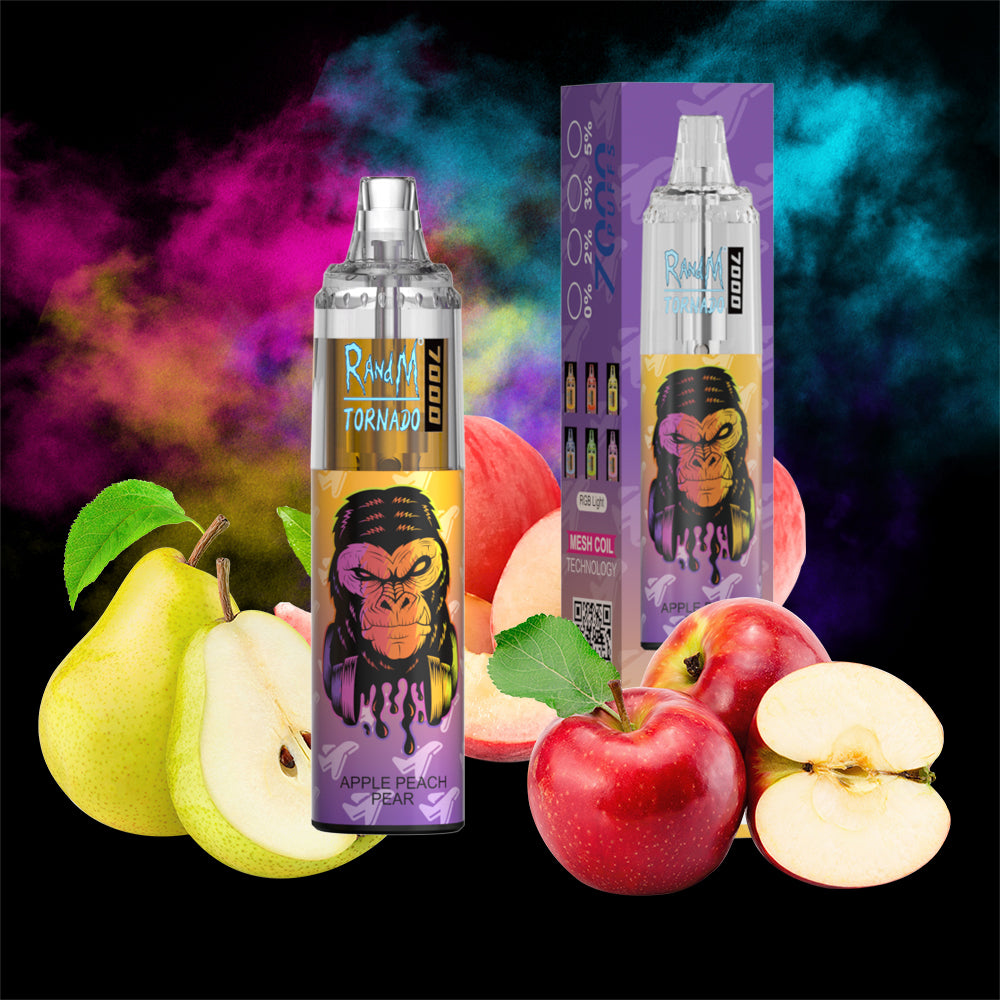 Original RandM Tornado 7000 Puffs Glowing 14ml 1000mAh Vape Kit Device (Free Shipping)