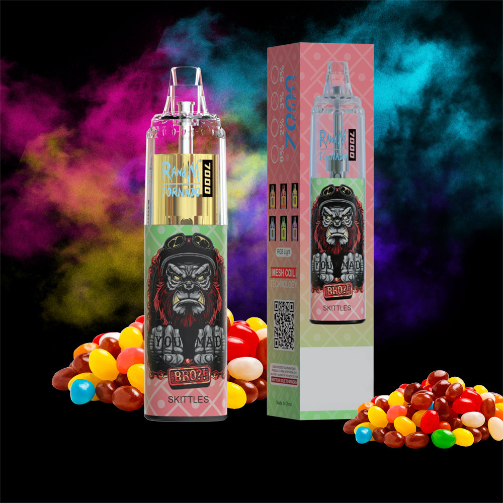 Original RandM Tornado 7000 Puffs Glowing 14ml 1000mAh Vape Kit Device (Free Shipping)