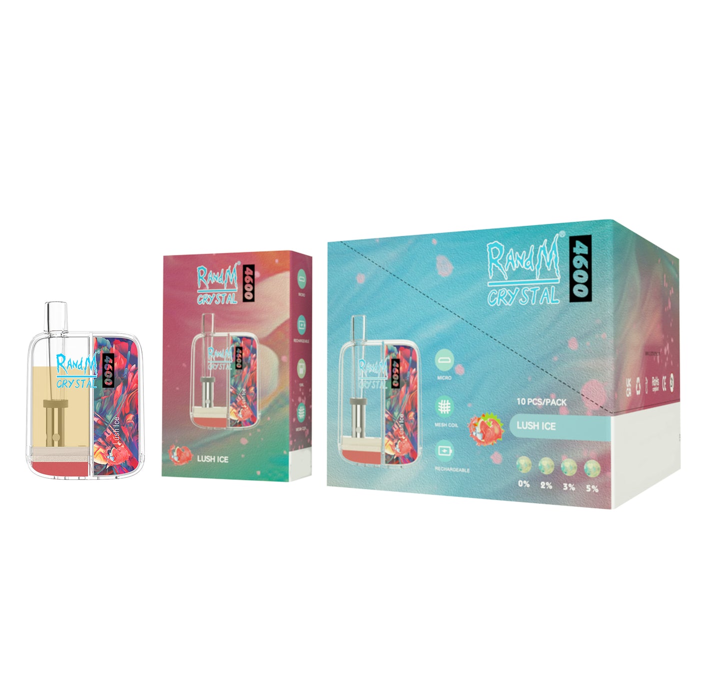 Original RandM Crystal 4600 Puffs LED Glowing Vape Pod Device (Free Shipping)