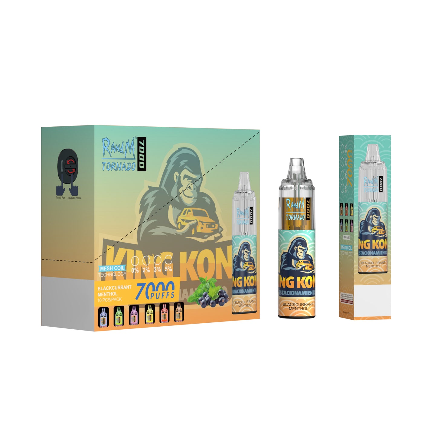 Original RandM Tornado 7000 Puffs Glowing 14ml 1000mAh Vape Kit Device (Free Shipping)