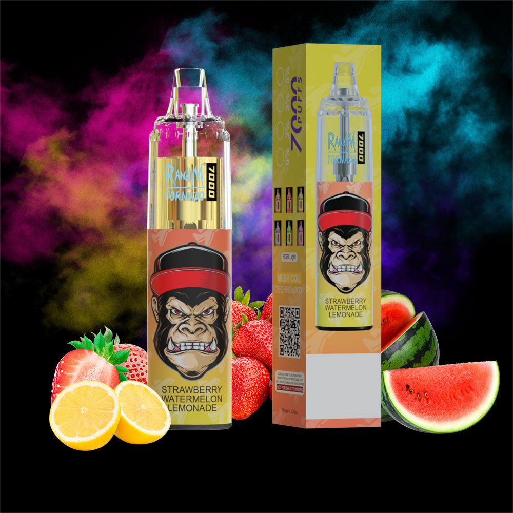 Original RandM Tornado 7000 Puffs Glowing 14ml 1000mAh Vape Kit Device (Free Shipping)