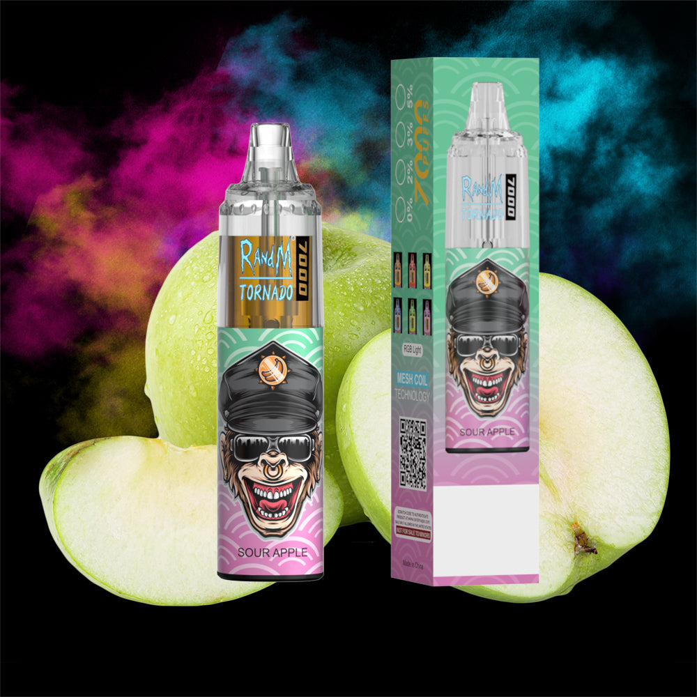 Original RandM Tornado 7000 Puffs Glowing 14ml 1000mAh Vape Kit Device (Free Shipping)