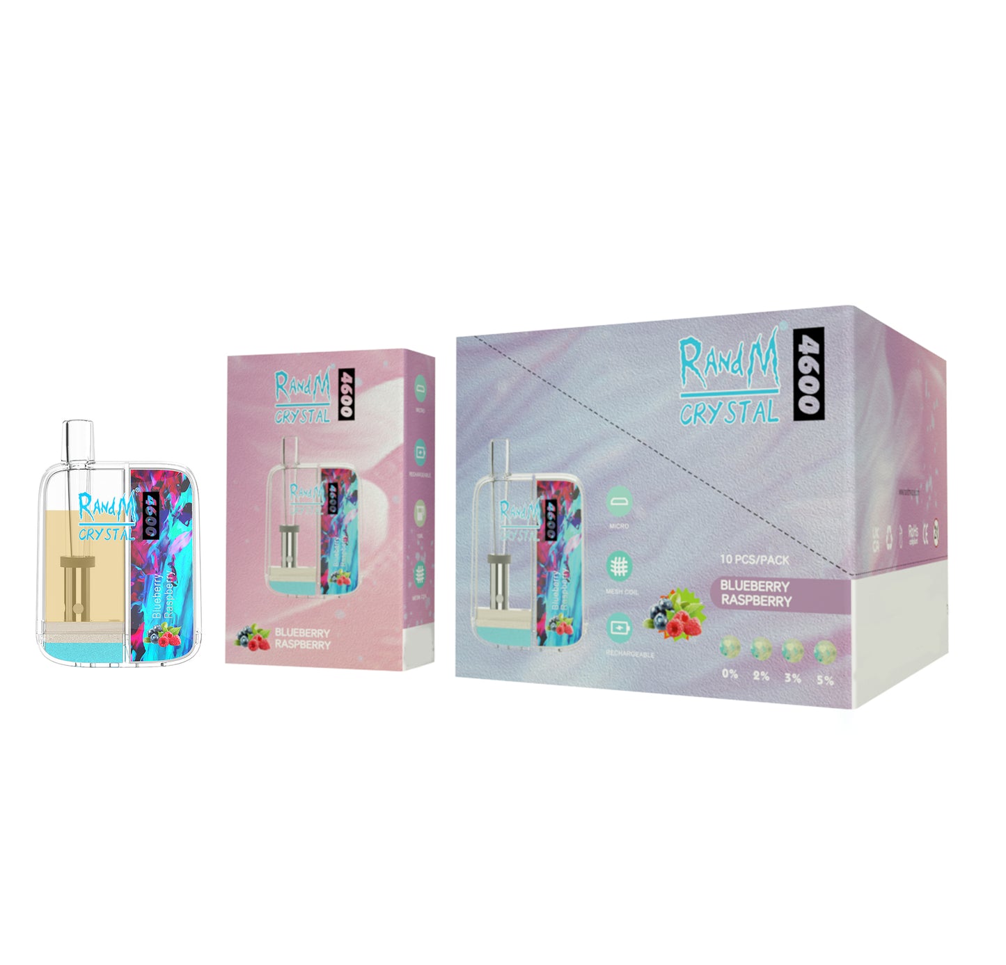 Original RandM Crystal 4600 Puffs LED Glowing Vape Pod Device (Free Shipping)