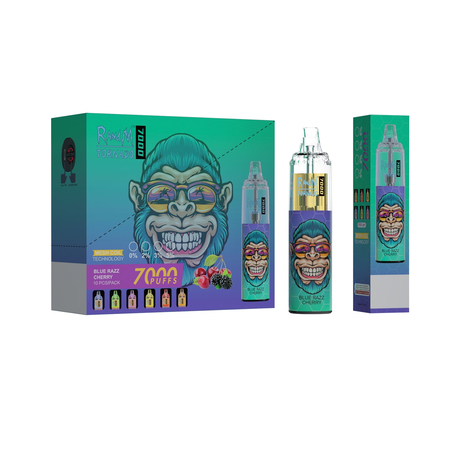Original RandM Tornado 7000 Puffs Glowing 14ml 1000mAh Vape Kit Device (Free Shipping)