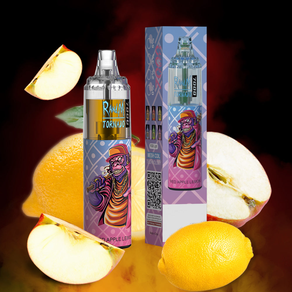 Original RandM Tornado 7000 Puffs Glowing 14ml 1000mAh Vape Kit Device (Free Shipping)