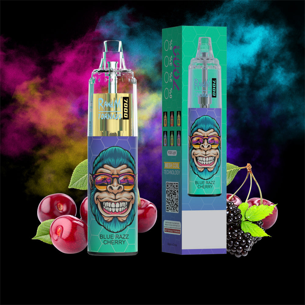 Original RandM Tornado 7000 Puffs Glowing 14ml 1000mAh Vape Kit Device (Free Shipping)